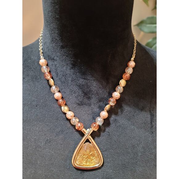 Women's Beaded Necklace With Golden Triangle Pendant And Lobster Clasp Lock - Picture 1 of 7